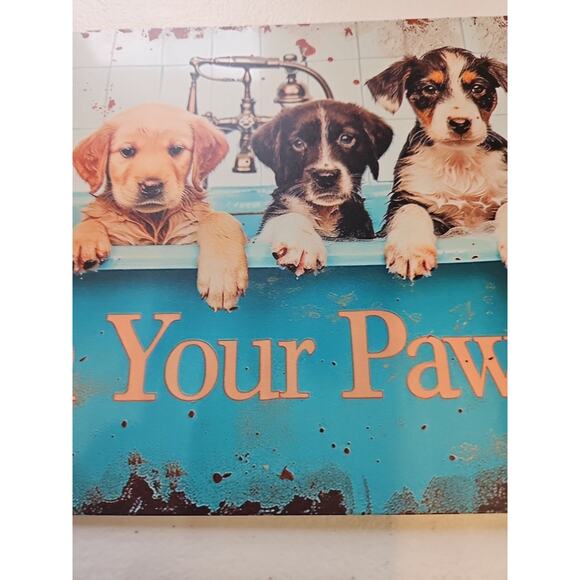 Wash Your Paws, Rustic-looking Metal Sign, 8x12 Dogs Bath - Picture 4 of 7